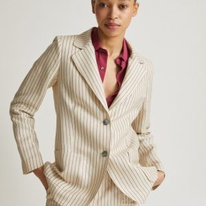 Blazer Tara in lino e seta avorio a righe bordeaux