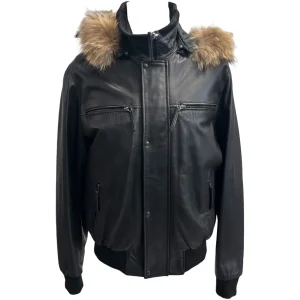 Raphael – Bomber in pelle nera uomo con bordo in murmasky – 54