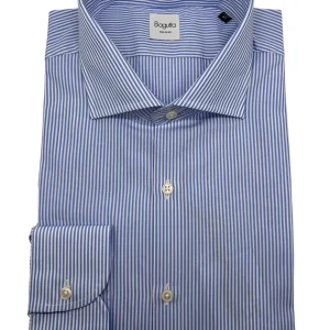 Bagutta – Camicia in cotone bacchetta bianca e azzurra modello Brando