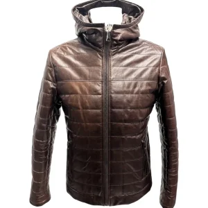 Raphael – Giubbotto in pelle testa di moro con cappuccio – 48