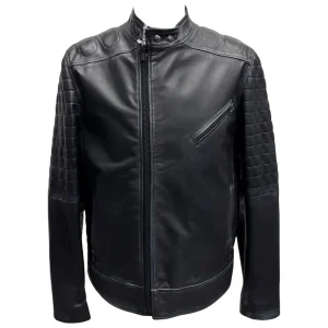 Raphael – Giubbino in pelle blu tamponata uomo