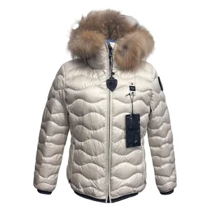 Blauer – Giubbotto panna donna con bordo in pelliccia – L