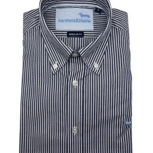 Harmont & Blaine – Camicia regular fit in cotone a righe blu e bianche