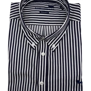 Harmont & Blaine – Camicia regular fit in cotone a righe spesse bianche e blu – 6XL