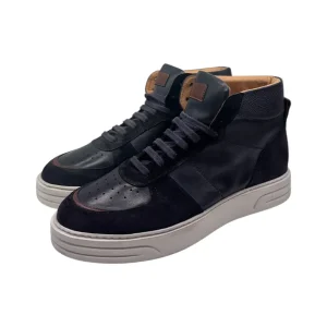 Brecos – Sneakers alte uomo in pelle e camoscio blu – 42