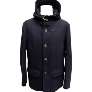 Carlo Carnevale – Cappotto blu navy con cappuccio modello Paride – 54
