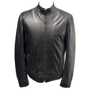 Raphael – Giubbino in pelle nera uomo con cinturino – 52