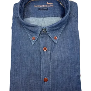 Harmont & Blaine – Camicia regular fit in cotone blu effetto denim – 4XL