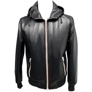 Raphael – Bomber in pelle nera uomo con cappuccio