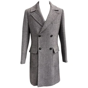 Raphael – Cappotto doppiopetto a spina di pesce testa di moro