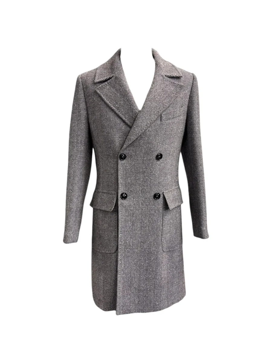 Raphael – Cappotto doppiopetto a spina di pesce testa di moro - immagine 2