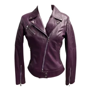 Raphael – Giubbino in pelle viola donna modello Chiodo – 42