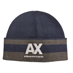 Armani Exchange – Cappello in maglia blu navy