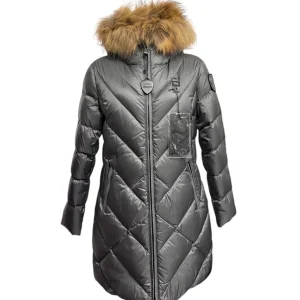 Blauer – Piumino lungo antracite donna con bordo in pelliccia