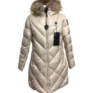Blauer – Piumino lungo panna donna con bordo in pelliccia