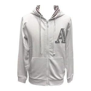 Aquascutum London – Felpa bianca con Cappuccio Full-Zip uomo