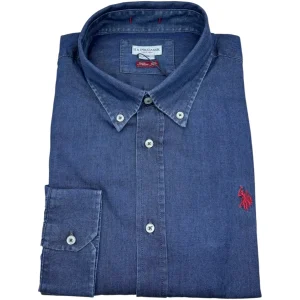 U.S. Polo Assn. – Camicia slim fit in cotone effetto denim leggero blu