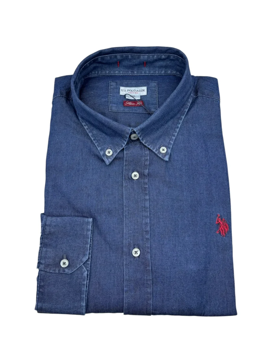 U.S. Polo Assn. – Camicia slim fit in cotone effetto denim leggero blu