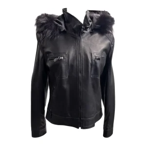 Raphael – Giubbino in pelle nero con bordo in volpe – 50