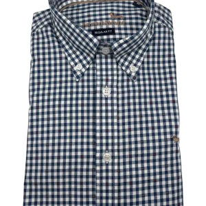 Harmont & Blaine – Camicia regular fit in cotone a quadretti blu e bianchi con fantasia