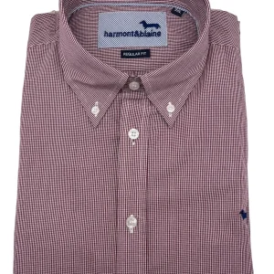 Harmont & Blaine – Camicia regular fit in cotone a quadretti bordeaux e bianchi