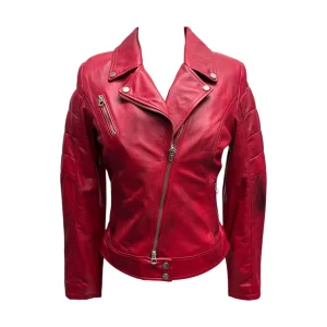 Raphael – Giubbino in pelle rossa tamponata donna modello Chiodo – 42