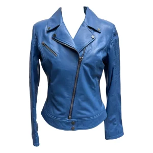 Raphael – Giubbino in pelle azzurra donna modello Chiodo – 44
