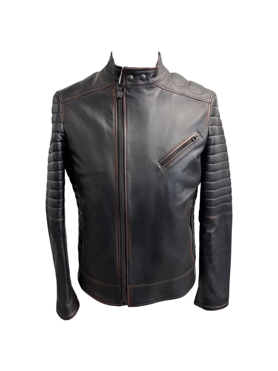 Skin Cover – Giubbino in pelle nera tamponata uomo – 50