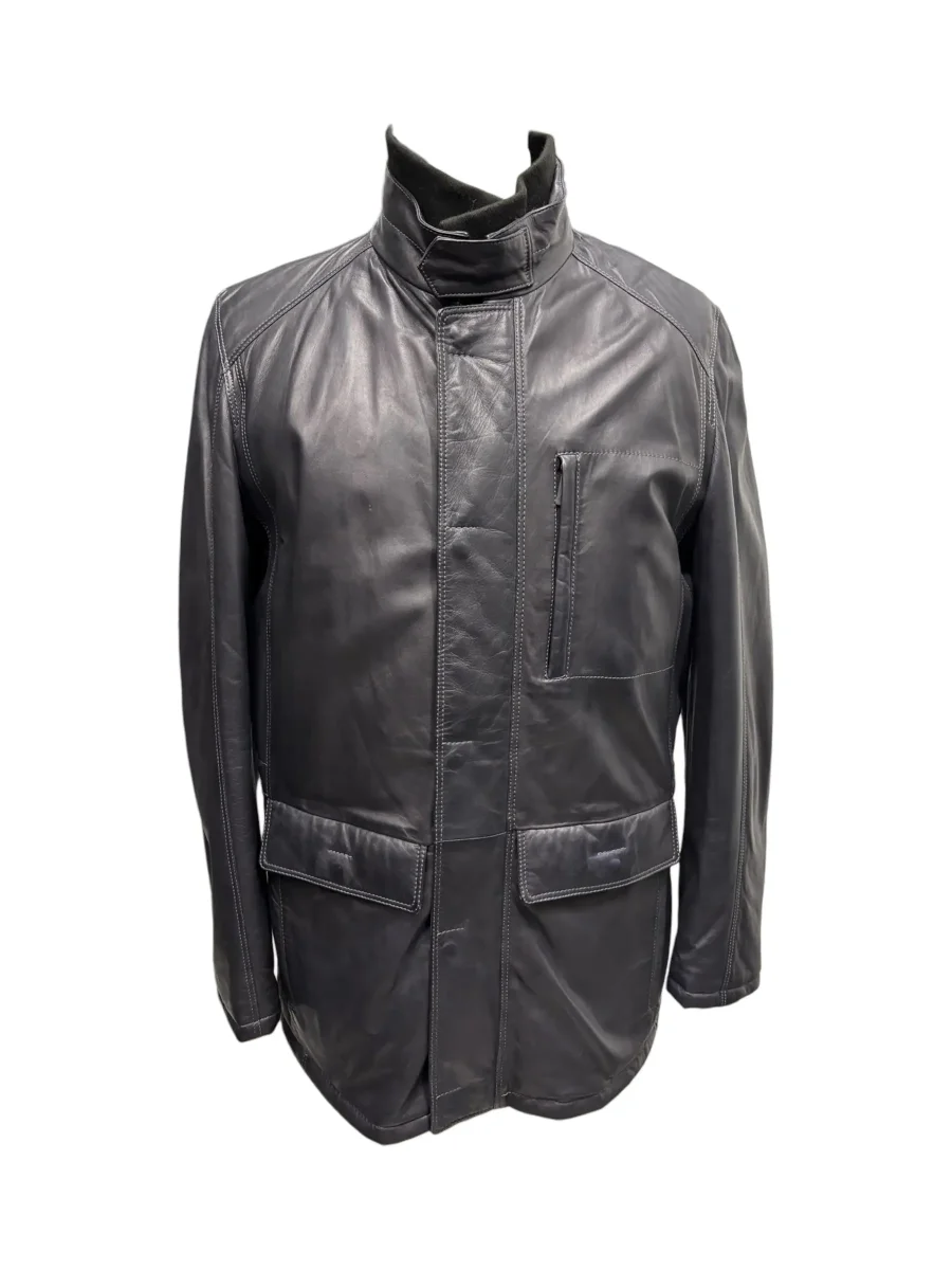 Bugatti – Giaccone in pelle blu uomo – 48