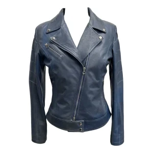 Raphael – Giubbino in pelle blu donna modello Chiodo – 42