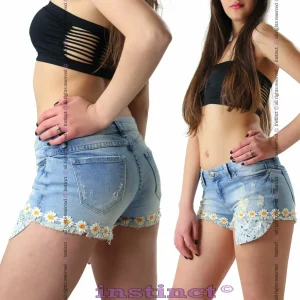 Pantaloncini jeans donna shorts strappi mini shorts hot pant sexy fiori 5067