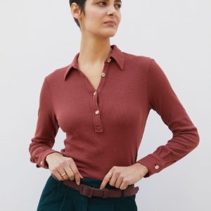 Polo Ariel in jersey a costine ruggine