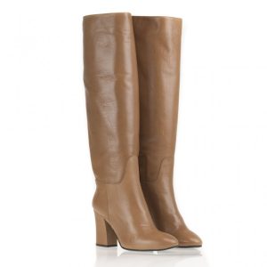 Stivale a tubo in pelle beige