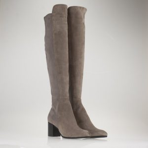 Stivale tortora sopra il ginocchio con tacco medio