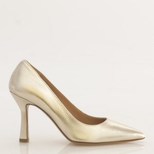 Decolletè a punta in pelle platino