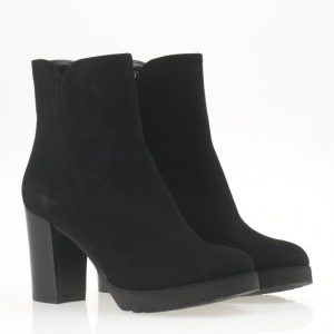 Stivaletto Nero Donna Camoscio Tacco Largo Suola Carrarmato