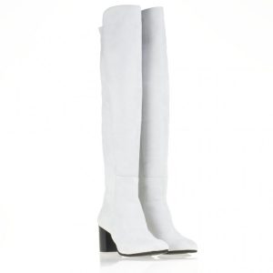 Stivale avorio sopra il ginocchio con tacco medio