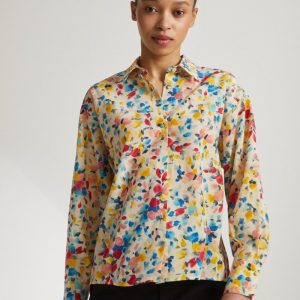 Camicia Vic in seta avorio stampata