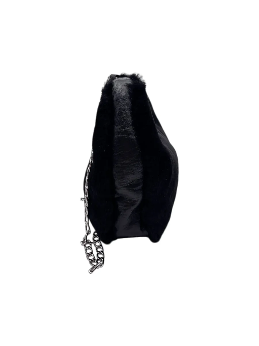 Raphael – Borsa a tracolla in pelle e montone nero - immagine 3