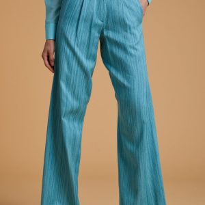 Pantaloni Carla in seta e viscosa azzurro melange