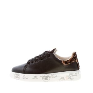 PREMIATA donna sneaker BELLE 6549 in pelle NERO con talloncino ricamato animalier