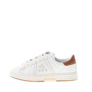 PREMIATA donna sneaker RUSSELLD 6507 in pelle BIANCO con talloncino stampato marrone