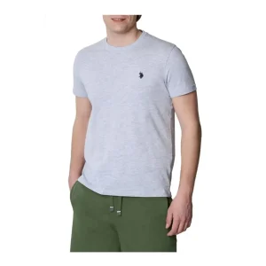 U.S. Polo Assn. – T-shirt con logo ricamato in cotone grigio chiaro 68076