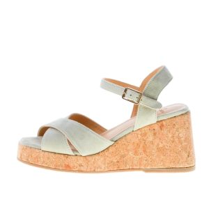 CASTANER donna sandalo espadrillas Thea in camoscio VERDE ACQUA con zeppa di sughero 8 cm