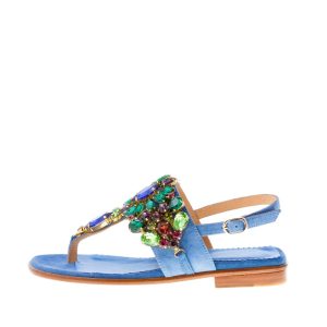 PONS QUINTANA (Mariacristina) donna sandalo infradito Tina in camoscio COBALTO con gioiello