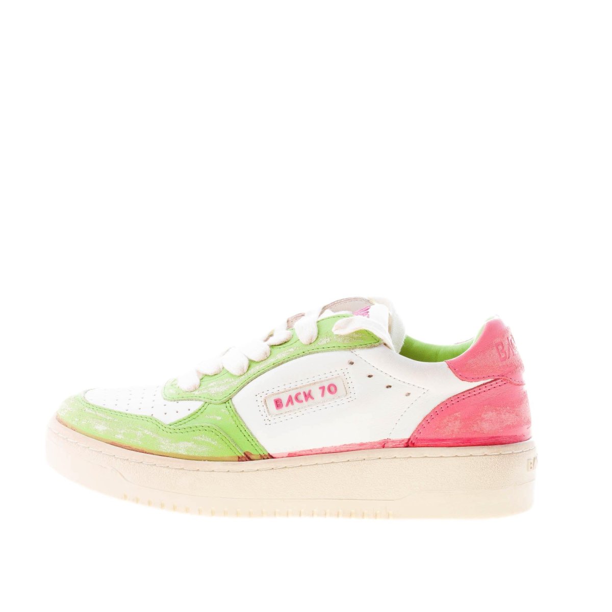 BACK 70 donna sneaker Slam D V7 in pelle BIANCO più verde e rosa - immagine 2