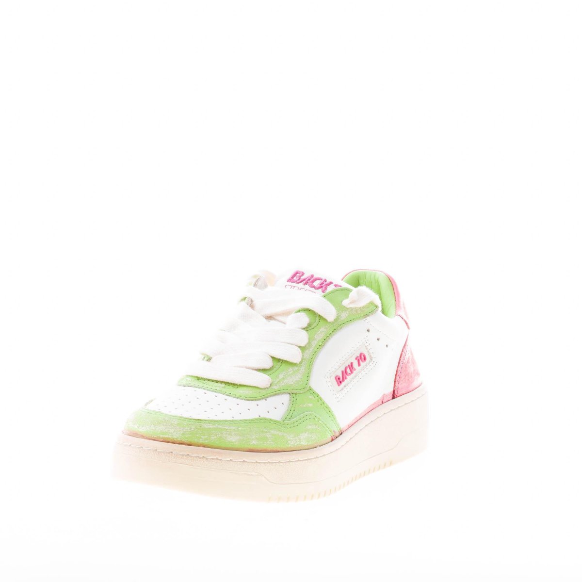 BACK 70 donna sneaker Slam D V7 in pelle BIANCO più verde e rosa - immagine 3