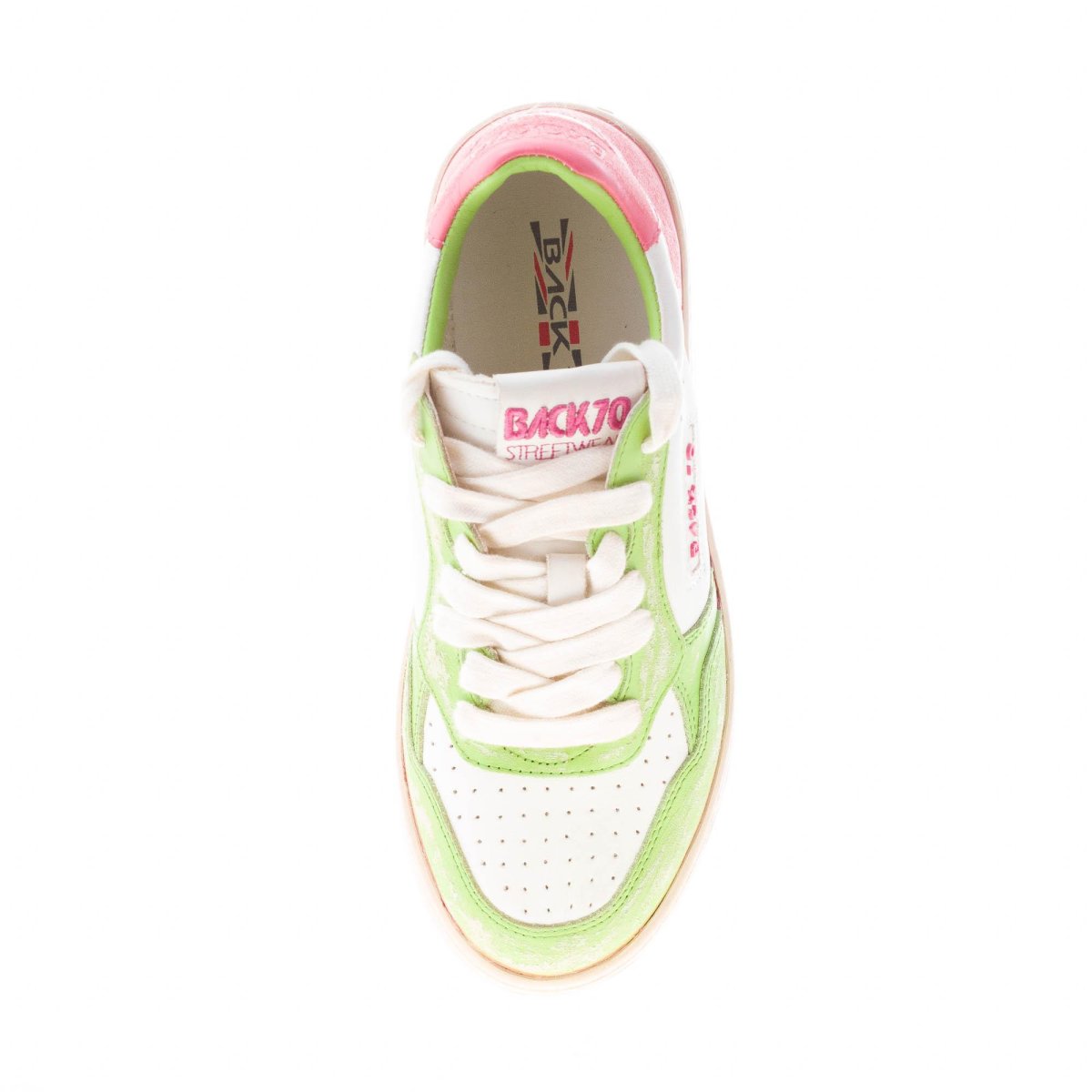 BACK 70 donna sneaker Slam D V7 in pelle BIANCO più verde e rosa - immagine 8