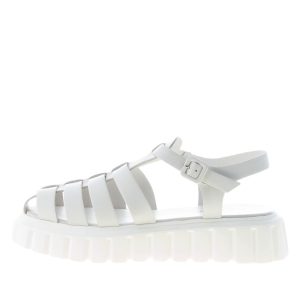 VOILE BLANCHE donna sandalo Grenelle Spider in pelle BIANCO con listini a gabbia. Zeppa 4,5 cm