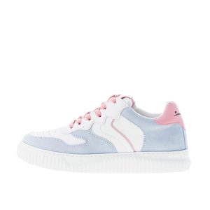 VOILE BLANCHE donna sneaker Laura in pelle BIANCO e camoscio celeste